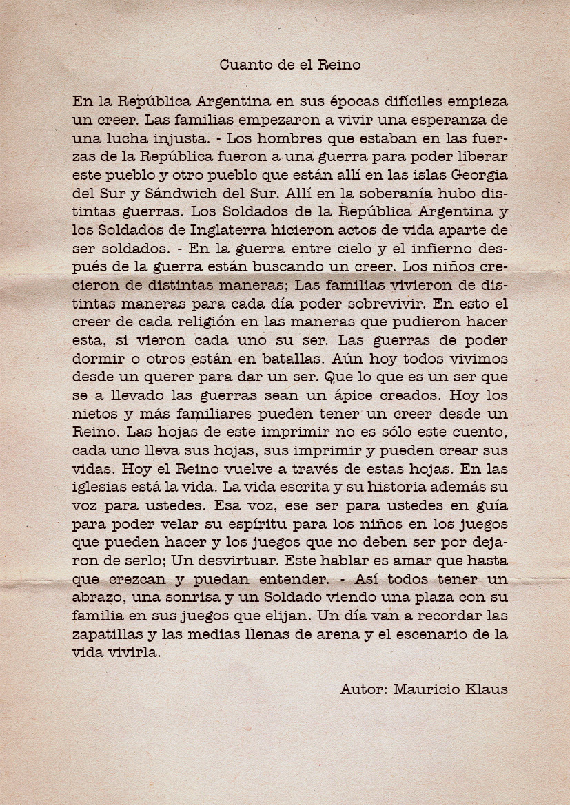 Texto del cuento titulado: “Cuanto de el Reino” por Mauricio Klaus 