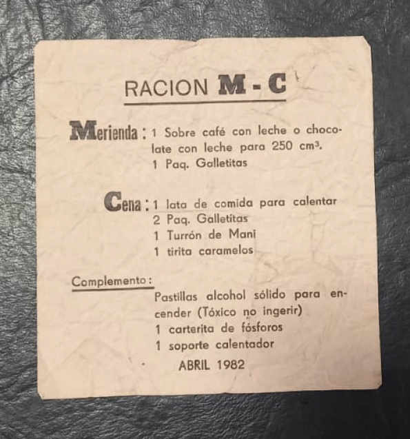 Imagen con la Ración de combate fechada en abril de 1982